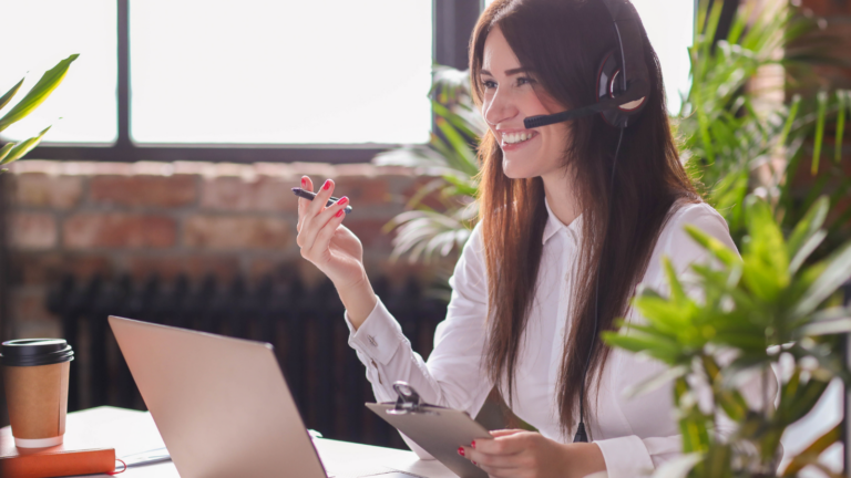 woman using a small business phone system